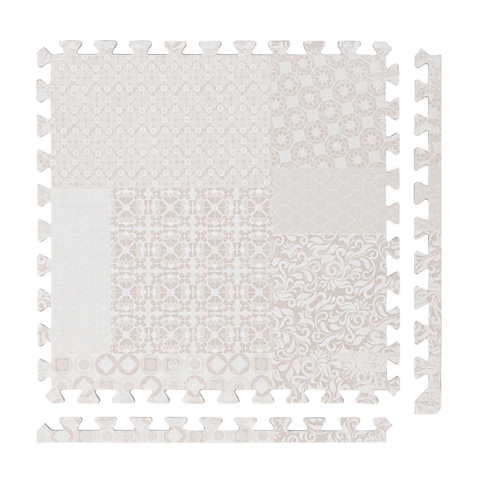PopsyKosy Totem Beige non-toxic EVA play mat - beige totem pattern interlocking tiles top view