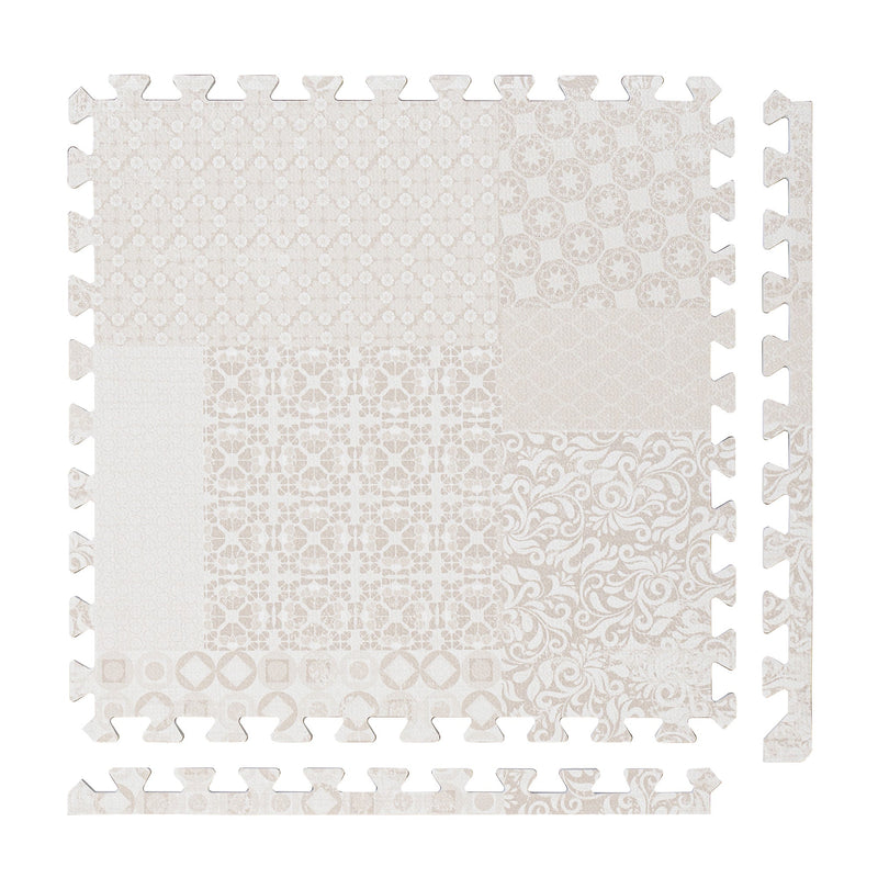 PopsyKosy Totem Beige pure EVA baby play mat with beige geometric interlocking tiles