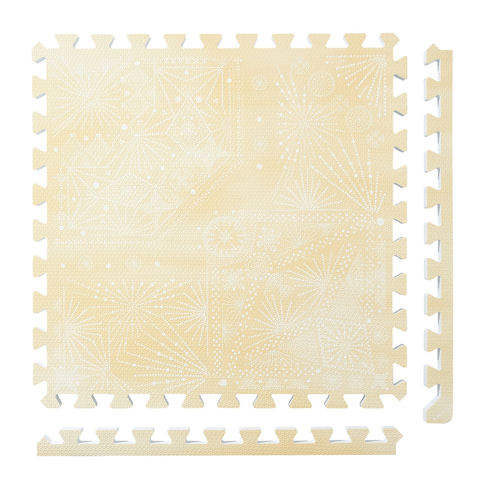 PopsyKosy Firework Champagne Yellow non-toxic EVA play mat - champagne yellow firework pattern interlocking tiles top view