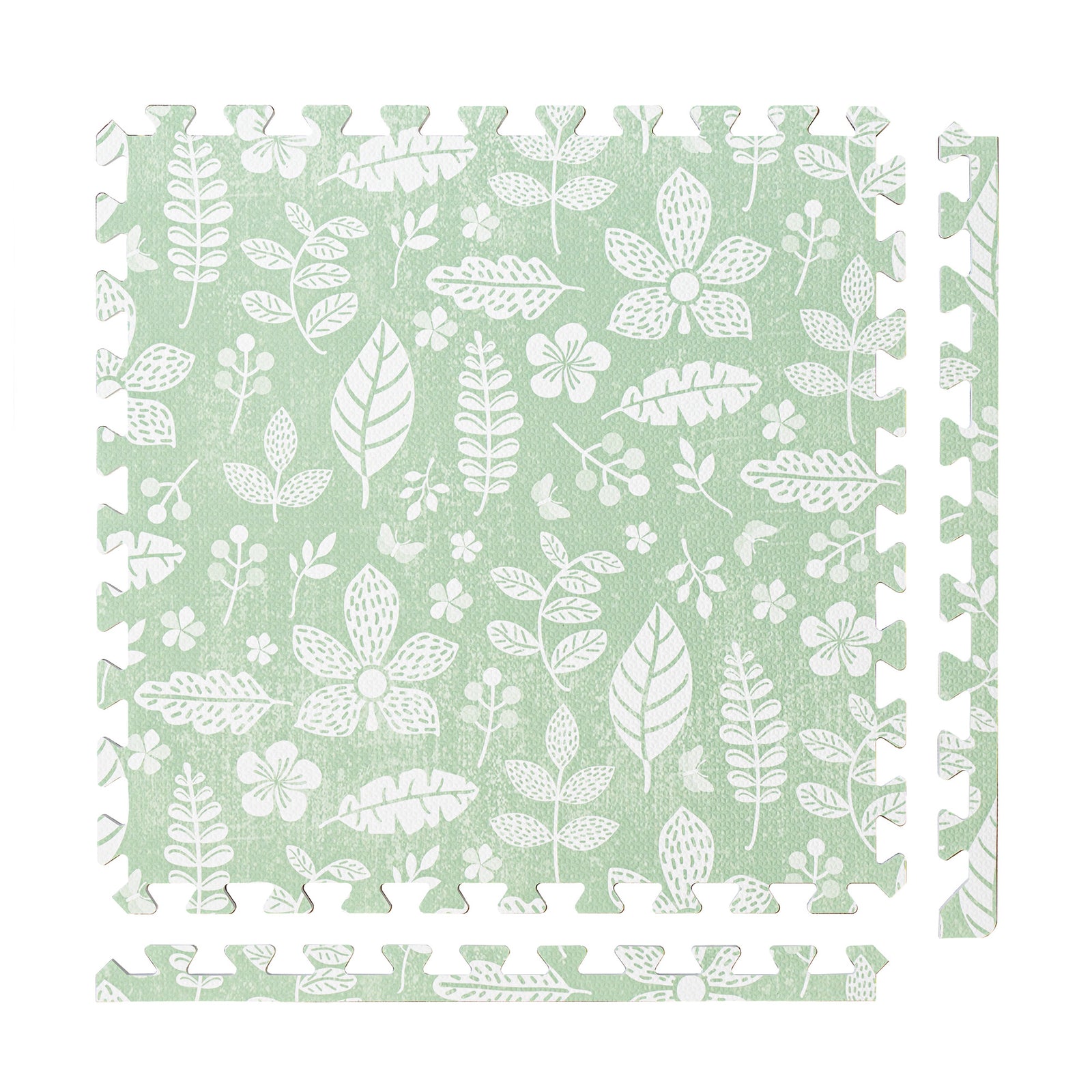 PopsyKosy Tranquil Flower Olive Green non-toxic EVA play mat - olive green floral pattern interlocking tiles top view