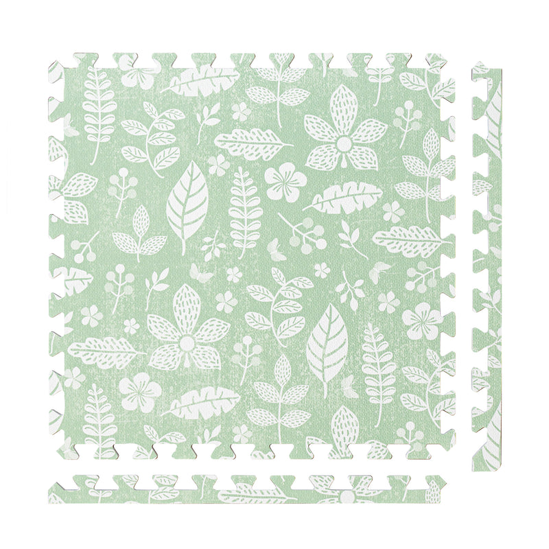 PopsyKosy Tranquil Flower Olive Green non-toxic EVA play mat - olive green floral pattern interlocking tiles top view