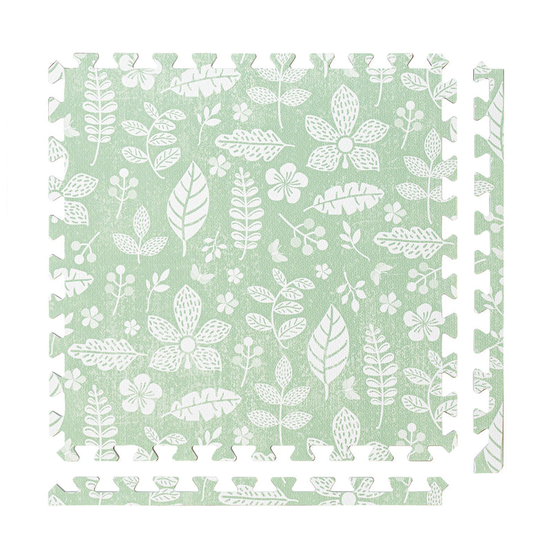 PopsyKosy Tranquil Flower Olive Green pure EVA baby play mat with olive botanical interlocking tiles