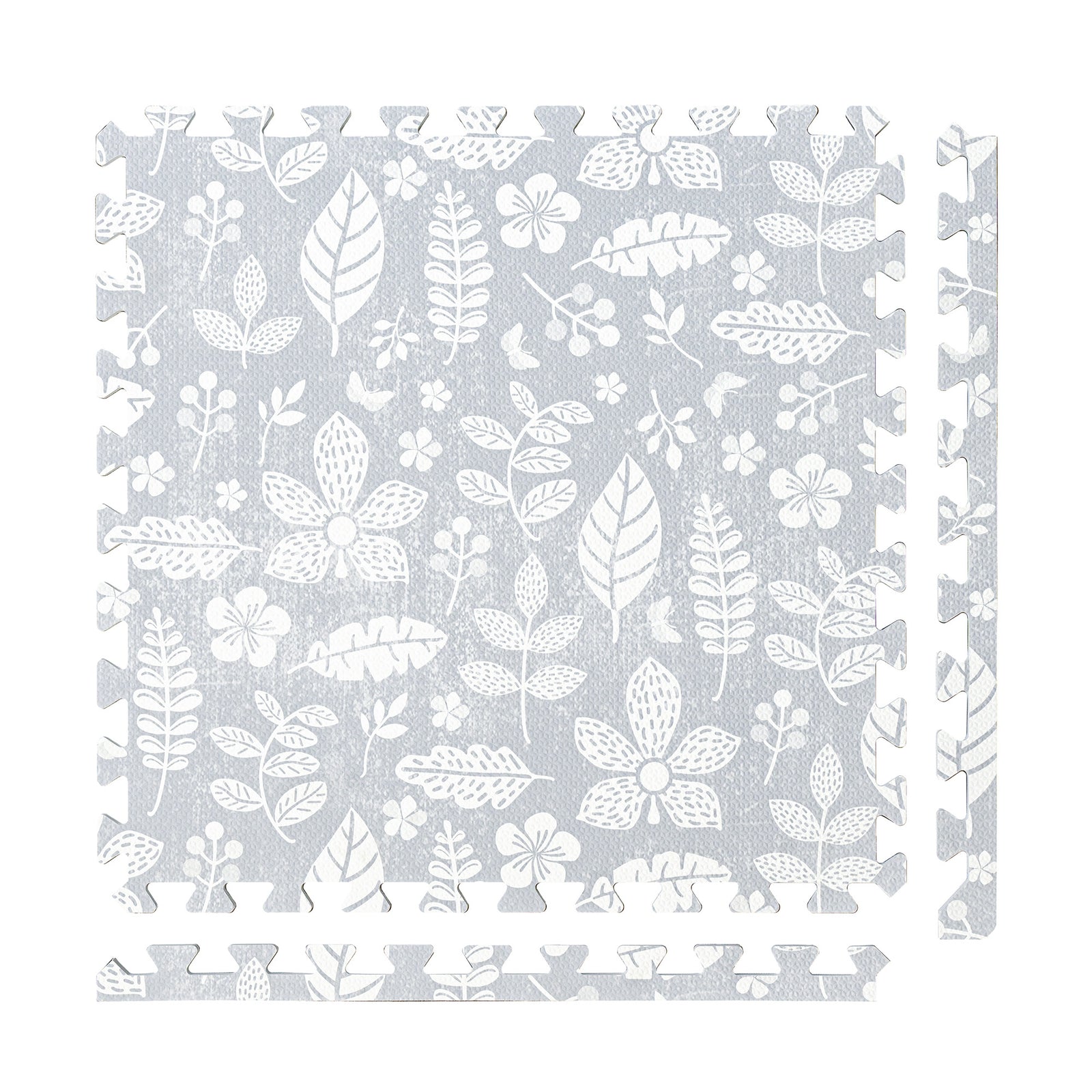 PopsyKosy Tranquil Flower Gray non-toxic EVA play mat - gray floral pattern interlocking tiles top view