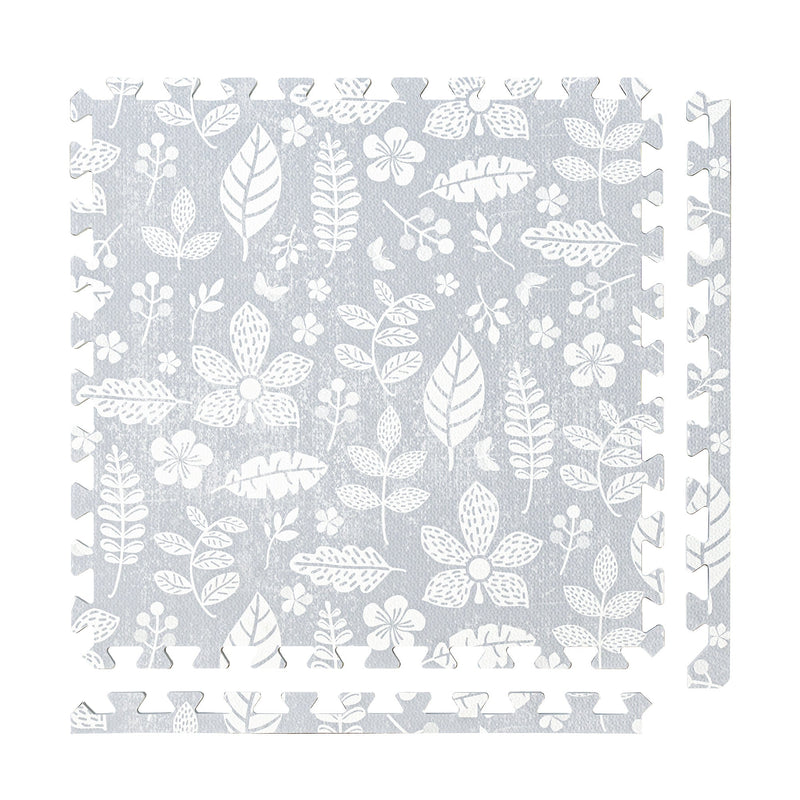 PopsyKosy Tranquil Flower Gray pure EVA baby play mat with gray botanical interlocking tiles