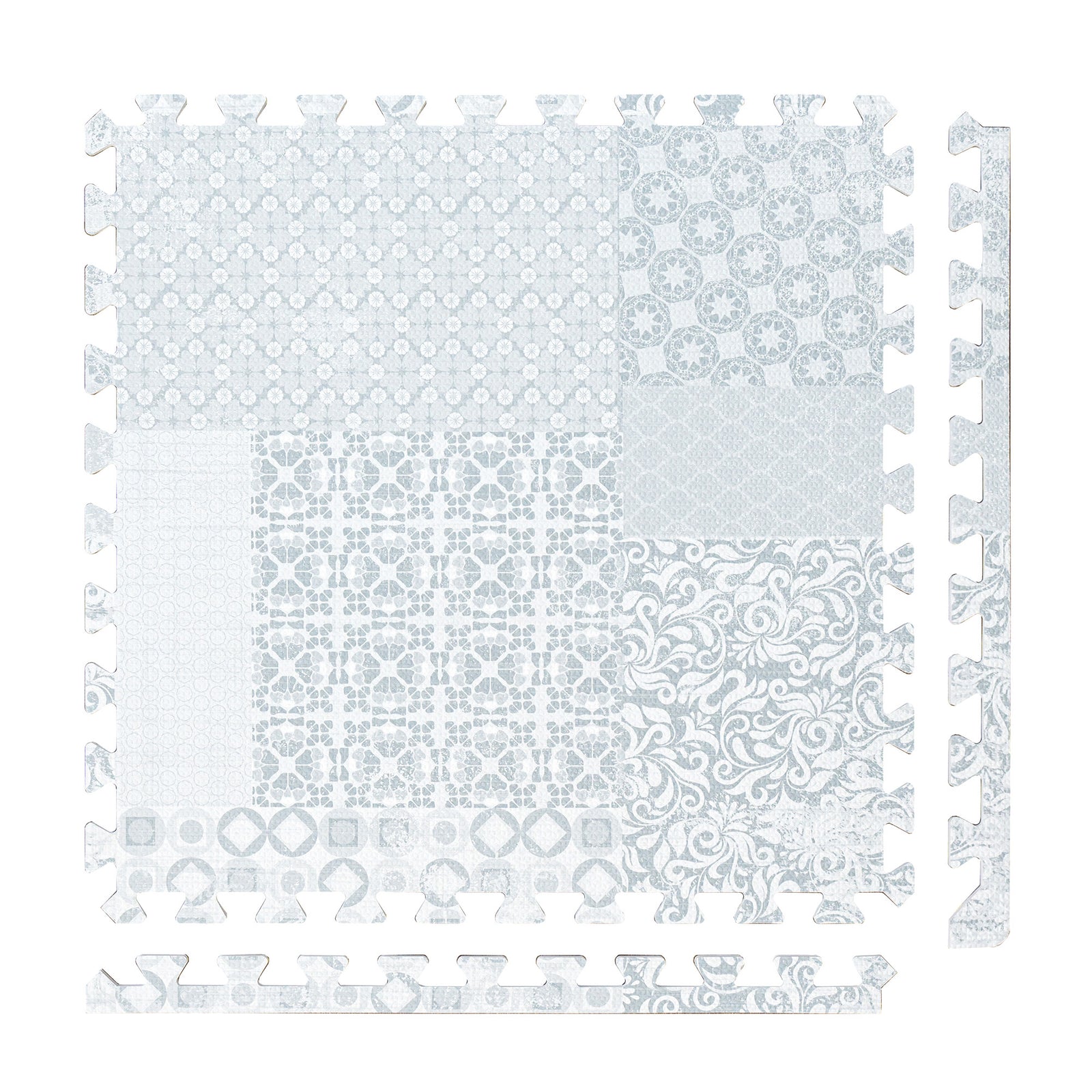 PopsyKosy Totem Gray non-toxic EVA play mat - gray totem pattern interlocking tiles top view