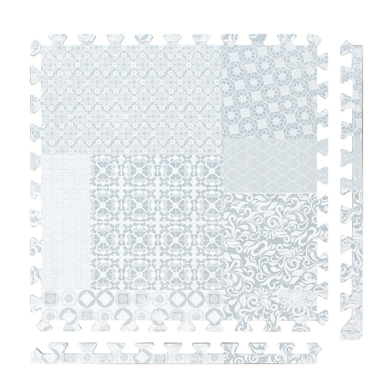 PopsyKosy Totem Gray non-toxic EVA play mat - gray totem pattern interlocking tiles top view