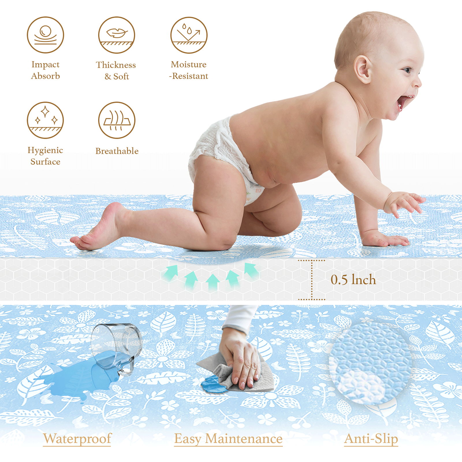 PopsyKosy Tranquil Flower Ocean Blue play mat in nursery with coastal blue decor