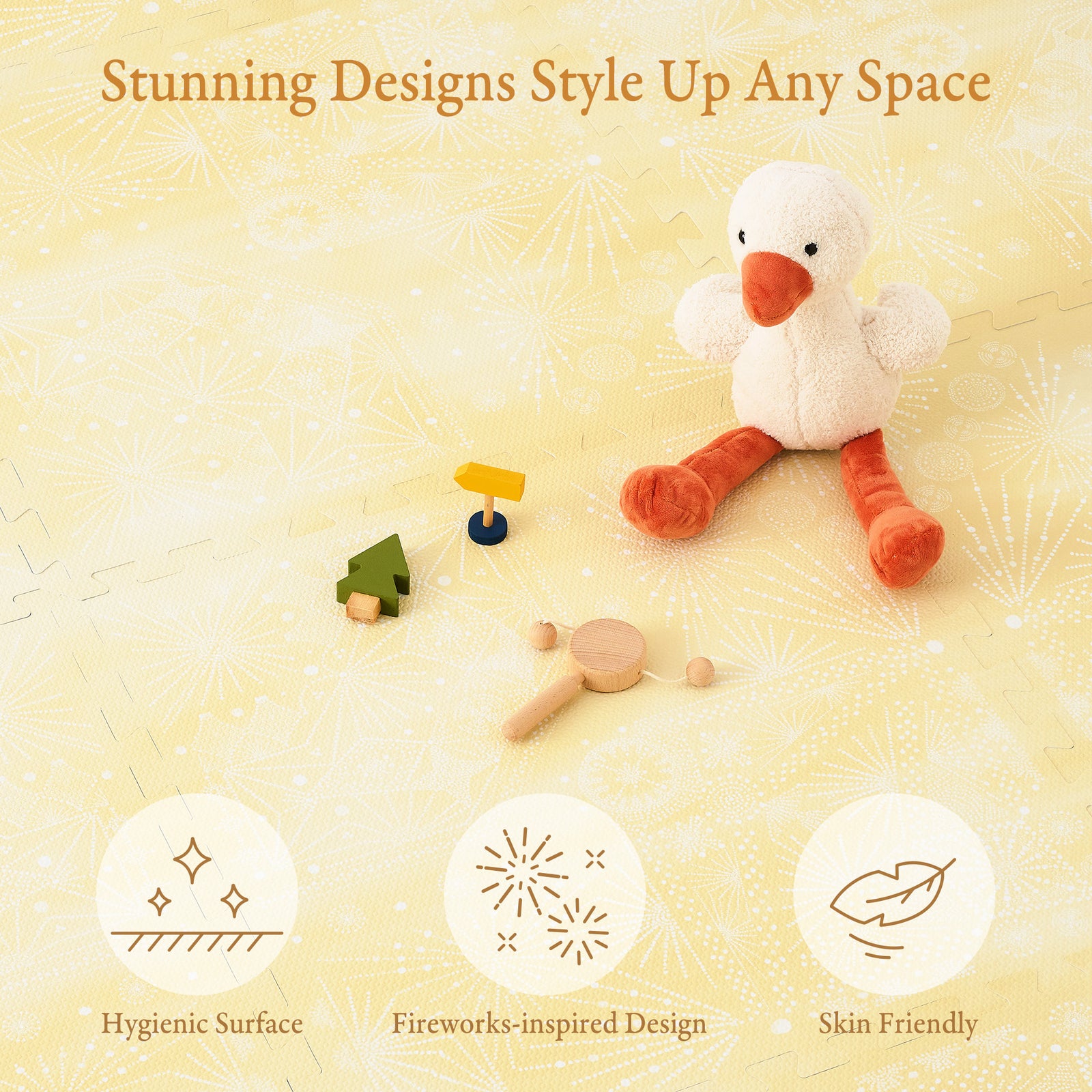 PopsyKosy Firework Champagne Yellow play mat dimensions and what is in the box