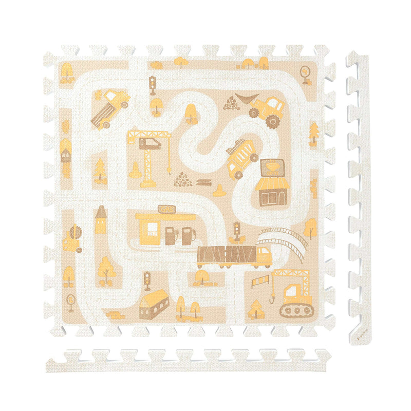 PopsyKosy Little Builders Warm Beige non-toxic EVA play mat - warm beige building block interlocking tiles top view
