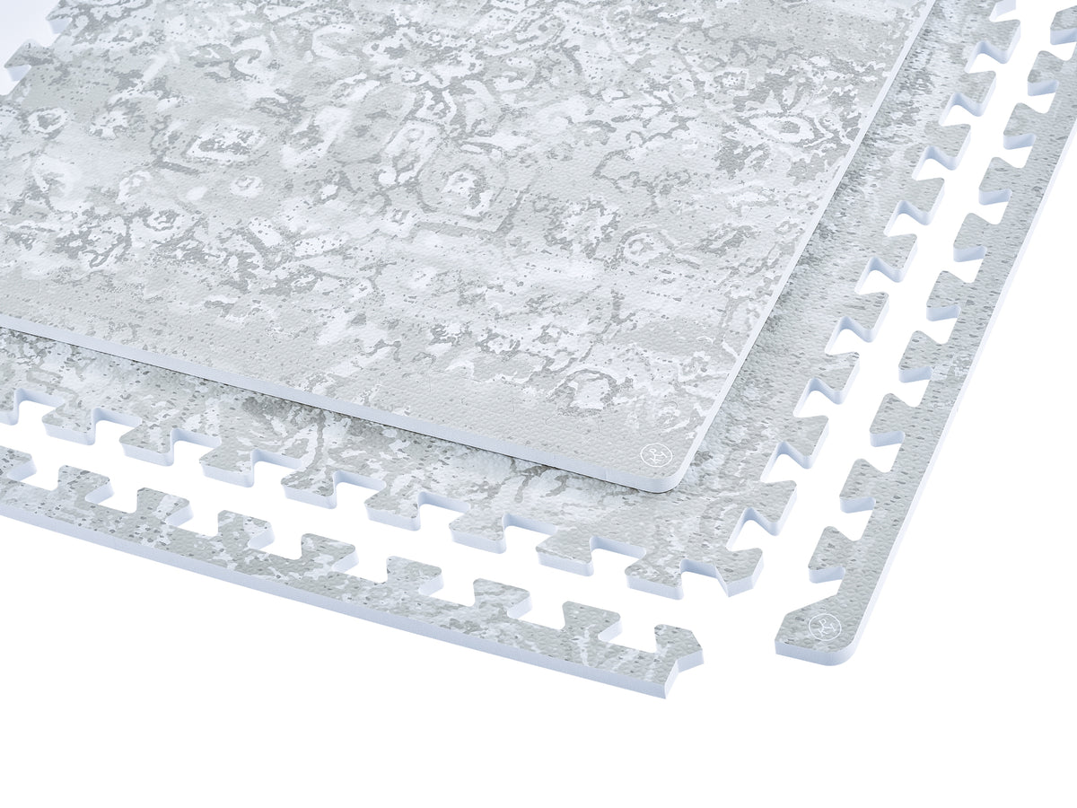 Vintage Floral Muted Gray play mat edge and surface close-up