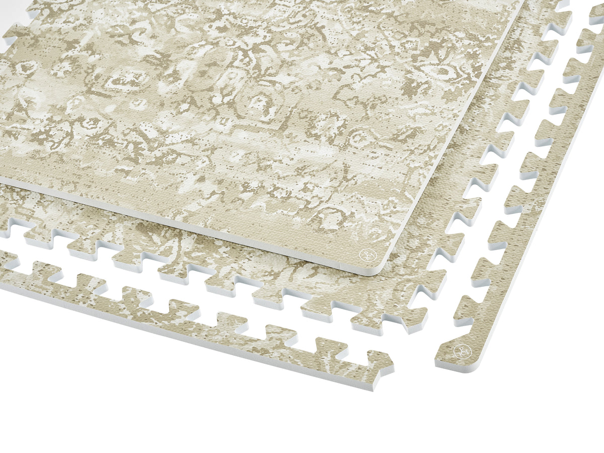 Vintage Floral Olive Branch play mat edge and surface close-up