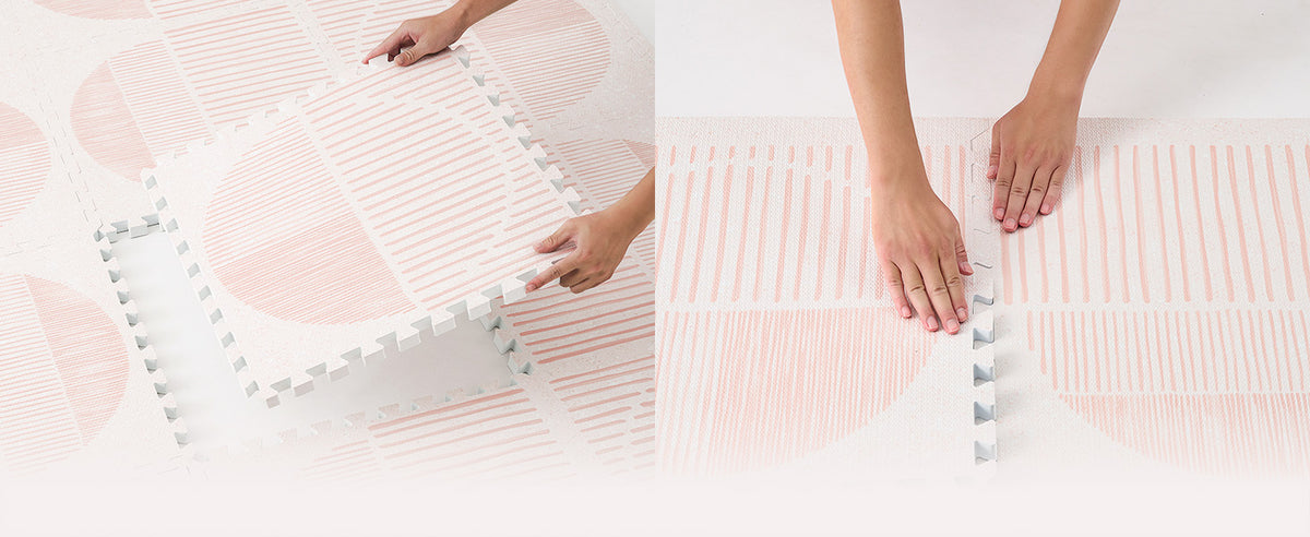 Boho - Cream Pink interlocking play mat assembly detail