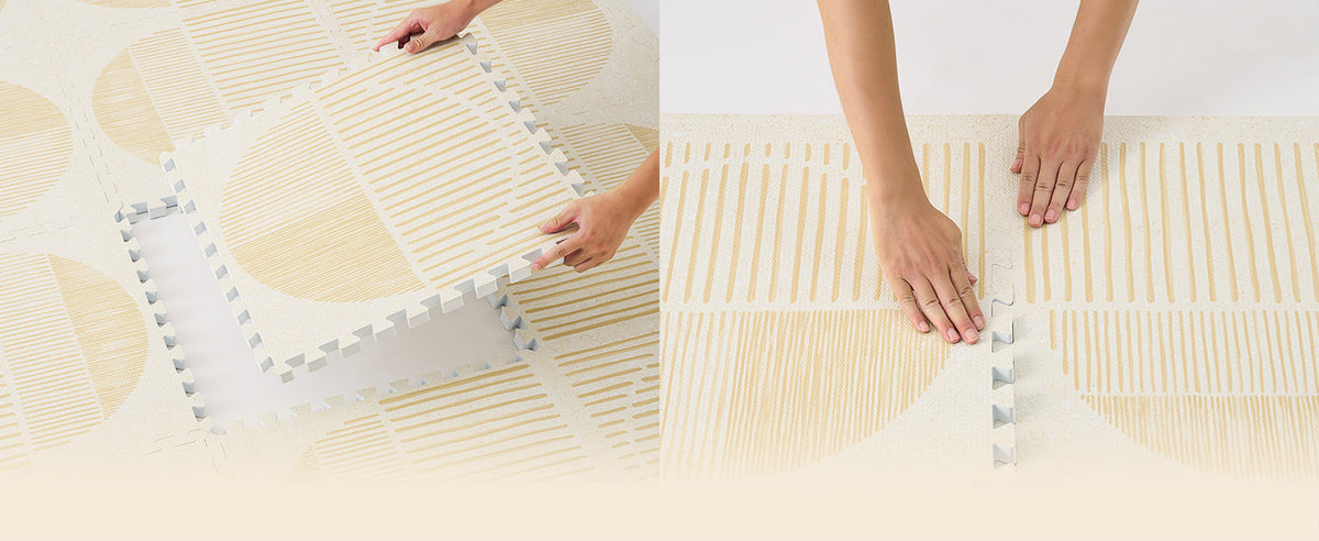 Boho - Ecru Linen interlocking play mat assembly detail