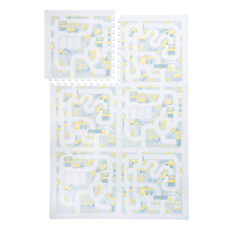 Little Builders - Pastel Blue Gray play mat full set on a white background