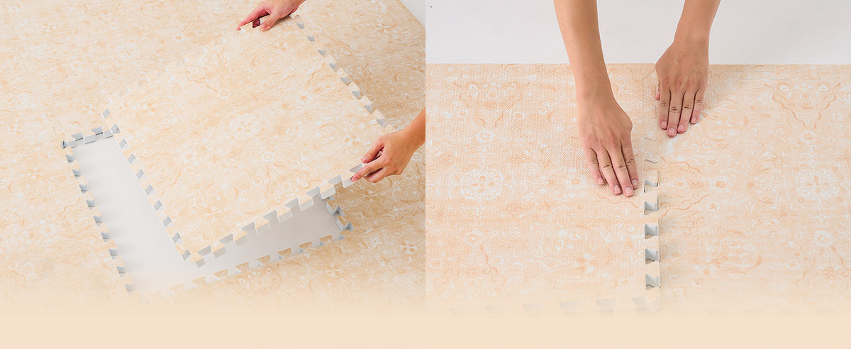 Persian Garden - Light Apricot interlocking play mat assembly detail
