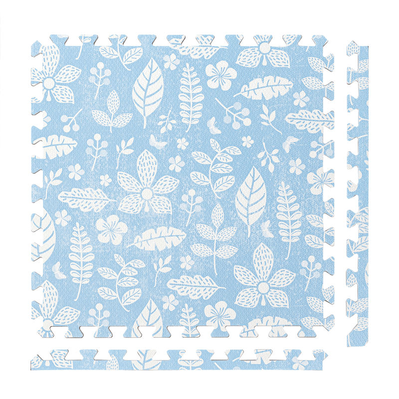 Tranquil Flower - Ocean Blue play mat tiles and border pieces on white