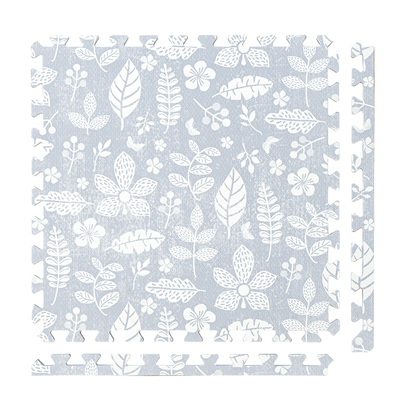 Tranquil Flower - Gray play mat tiles and border pieces on white
