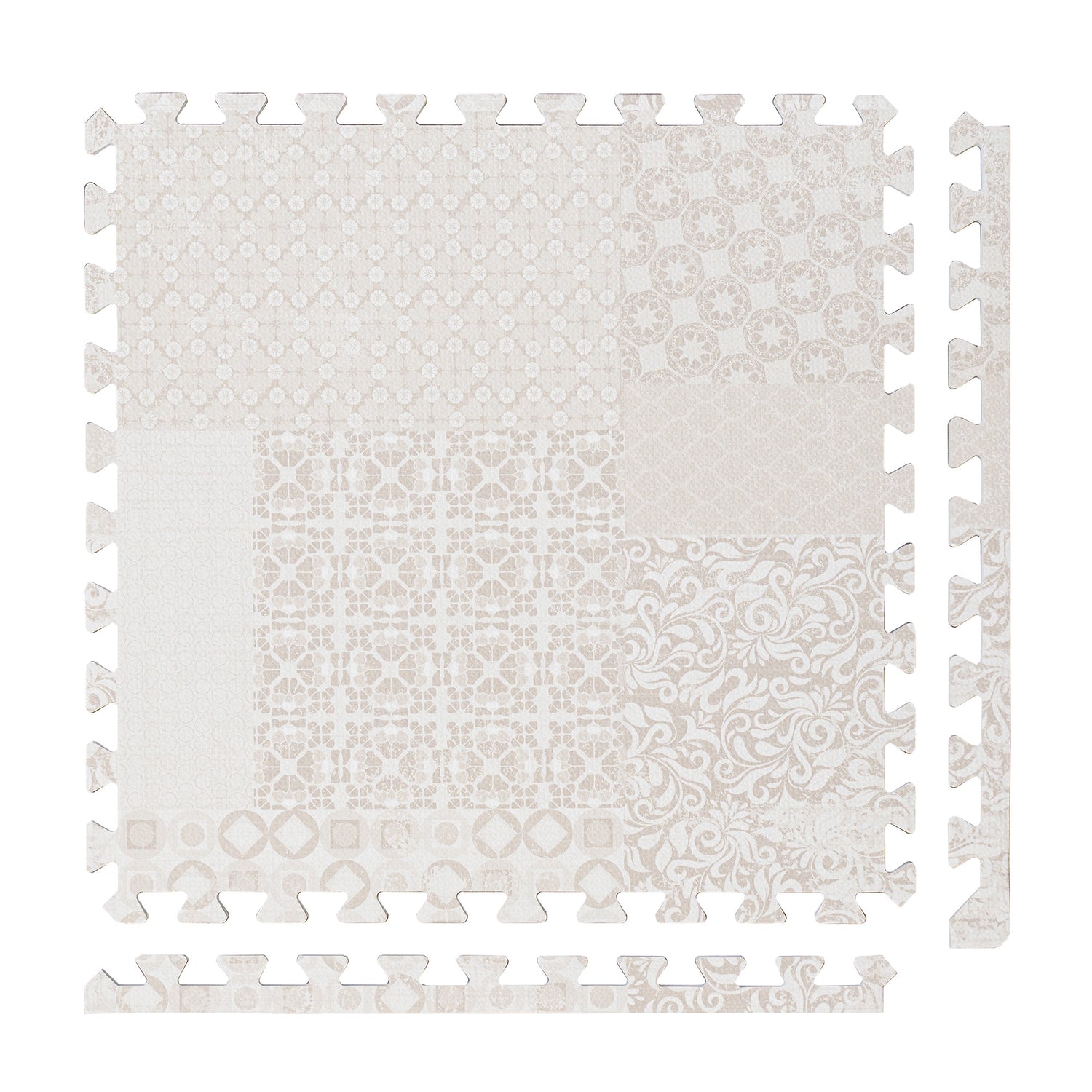 PopsyKosy Totem Beige non-toxic EVA play mat - beige totem pattern interlocking tiles top view