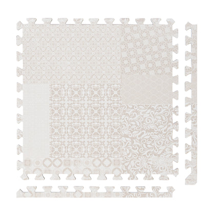 PopsyKosy Totem Beige non-toxic EVA play mat - beige totem pattern interlocking tiles top view