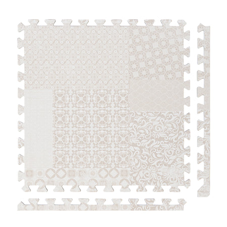 PopsyKosy Totem Beige non-toxic EVA play mat - beige totem pattern interlocking tiles top view