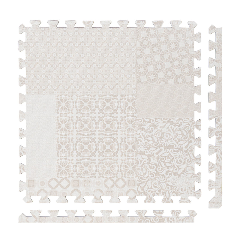 PopsyKosy Totem Beige non-toxic EVA play mat - beige totem pattern interlocking tiles top view