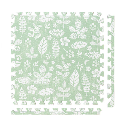 PopsyKosy Tranquil Flower Olive Green non-toxic EVA play mat - olive green floral pattern interlocking tiles top view