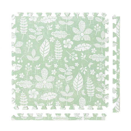 PopsyKosy Tranquil Flower Olive Green non-toxic EVA play mat - olive green floral pattern interlocking tiles top view