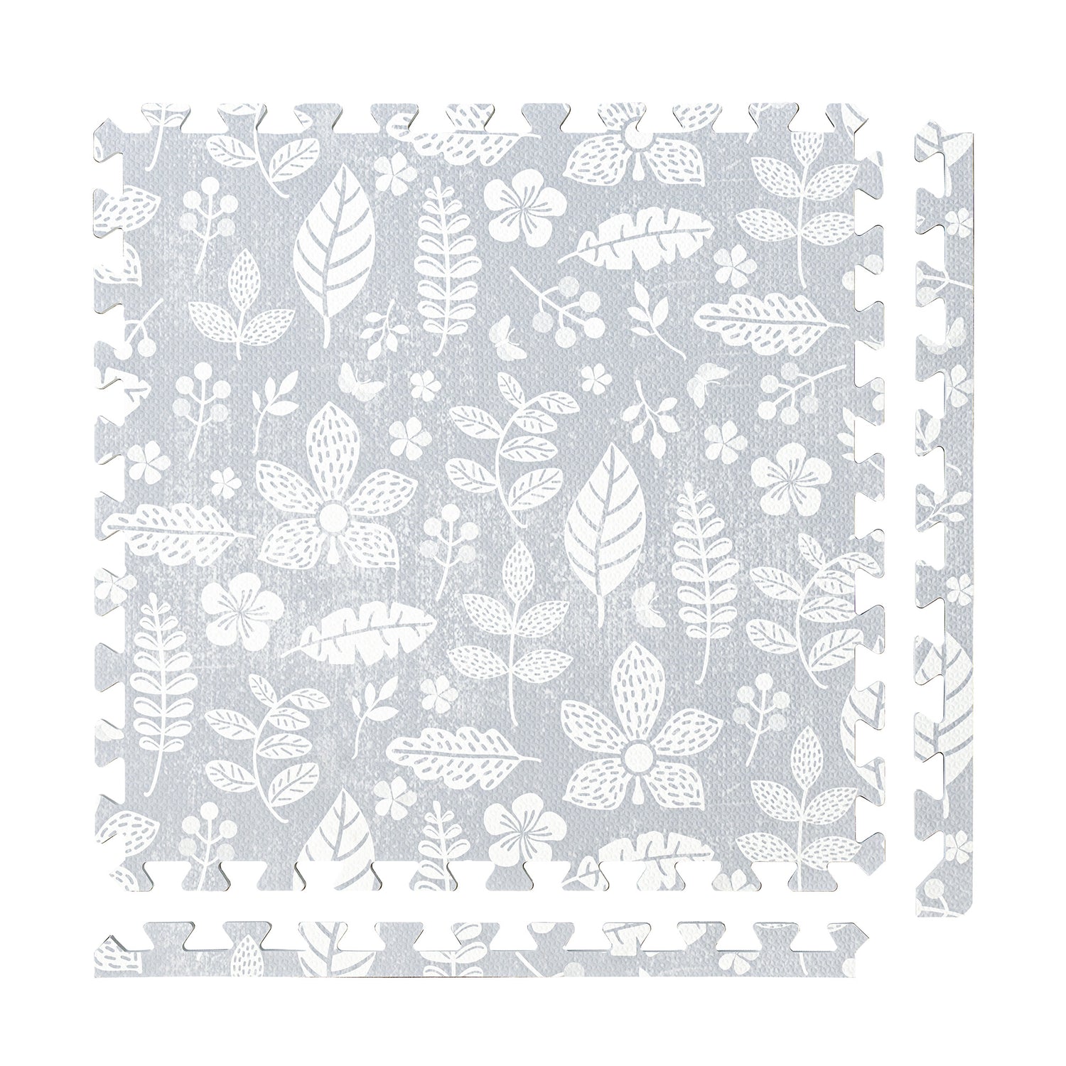 PopsyKosy Tranquil Flower Gray non-toxic EVA play mat - gray floral pattern interlocking tiles top view
