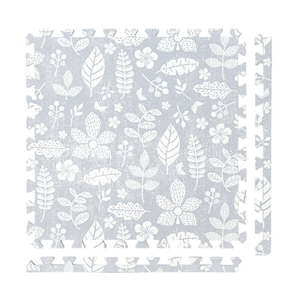 PopsyKosy Tranquil Flower Gray non-toxic EVA play mat - gray floral pattern interlocking tiles top view