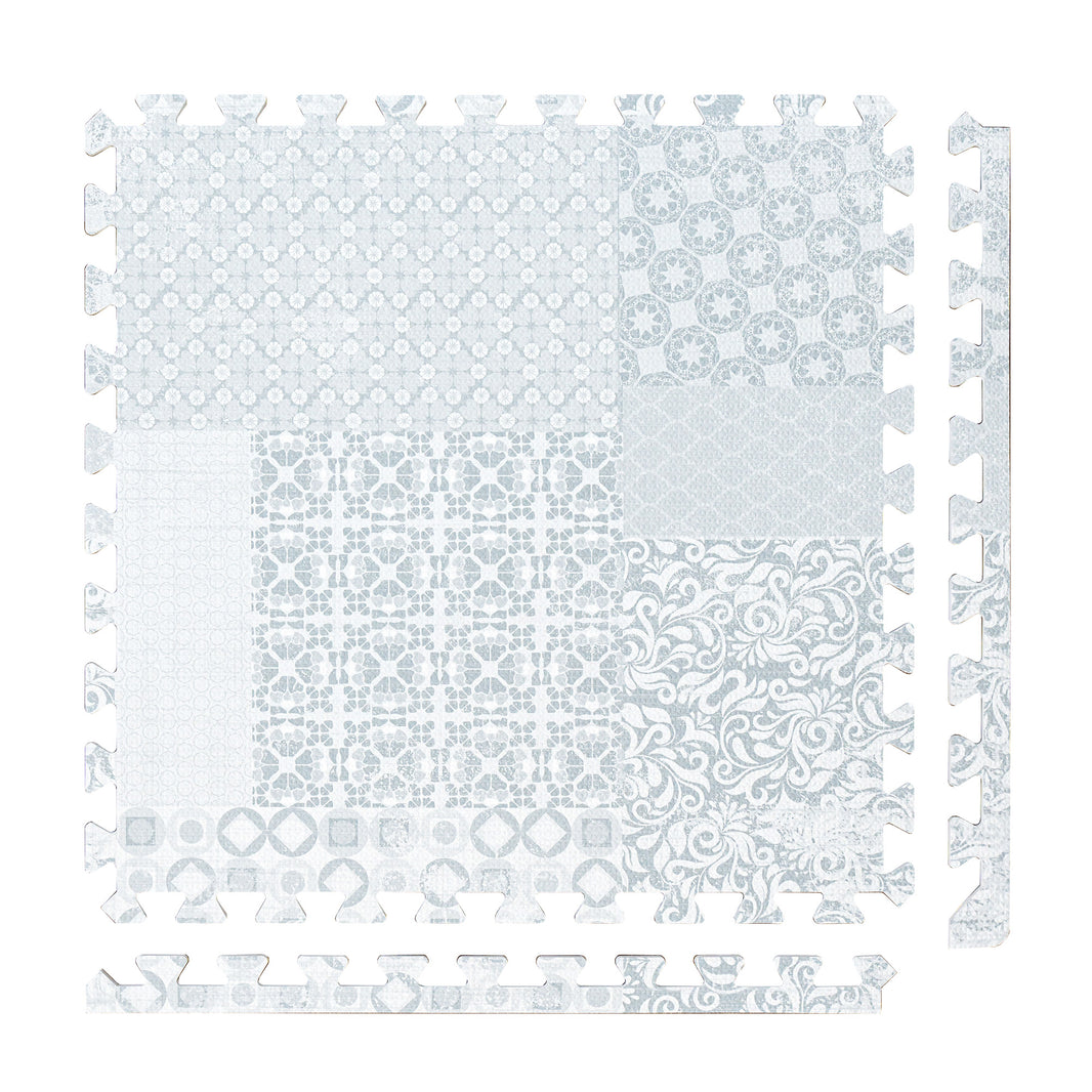 PopsyKosy Totem Gray non-toxic EVA play mat - gray totem pattern interlocking tiles top view