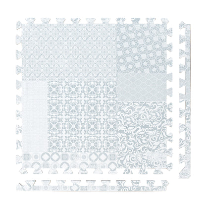 PopsyKosy Totem Gray non-toxic EVA play mat - gray totem pattern interlocking tiles top view