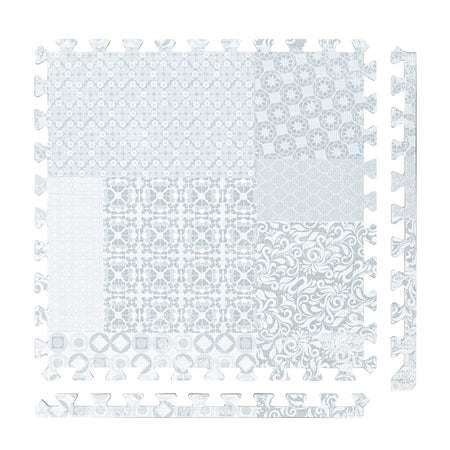 PopsyKosy Totem Gray non-toxic EVA play mat - gray totem pattern interlocking tiles top view