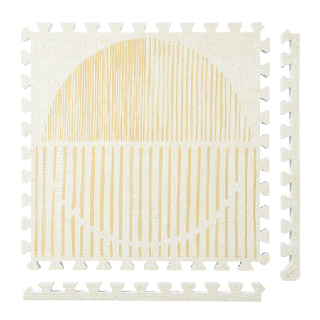 PopsyKosy Boho Ecru Linen non-toxic EVA play mat - ecru and natural linen boho woven-texture interlocking tiles top view