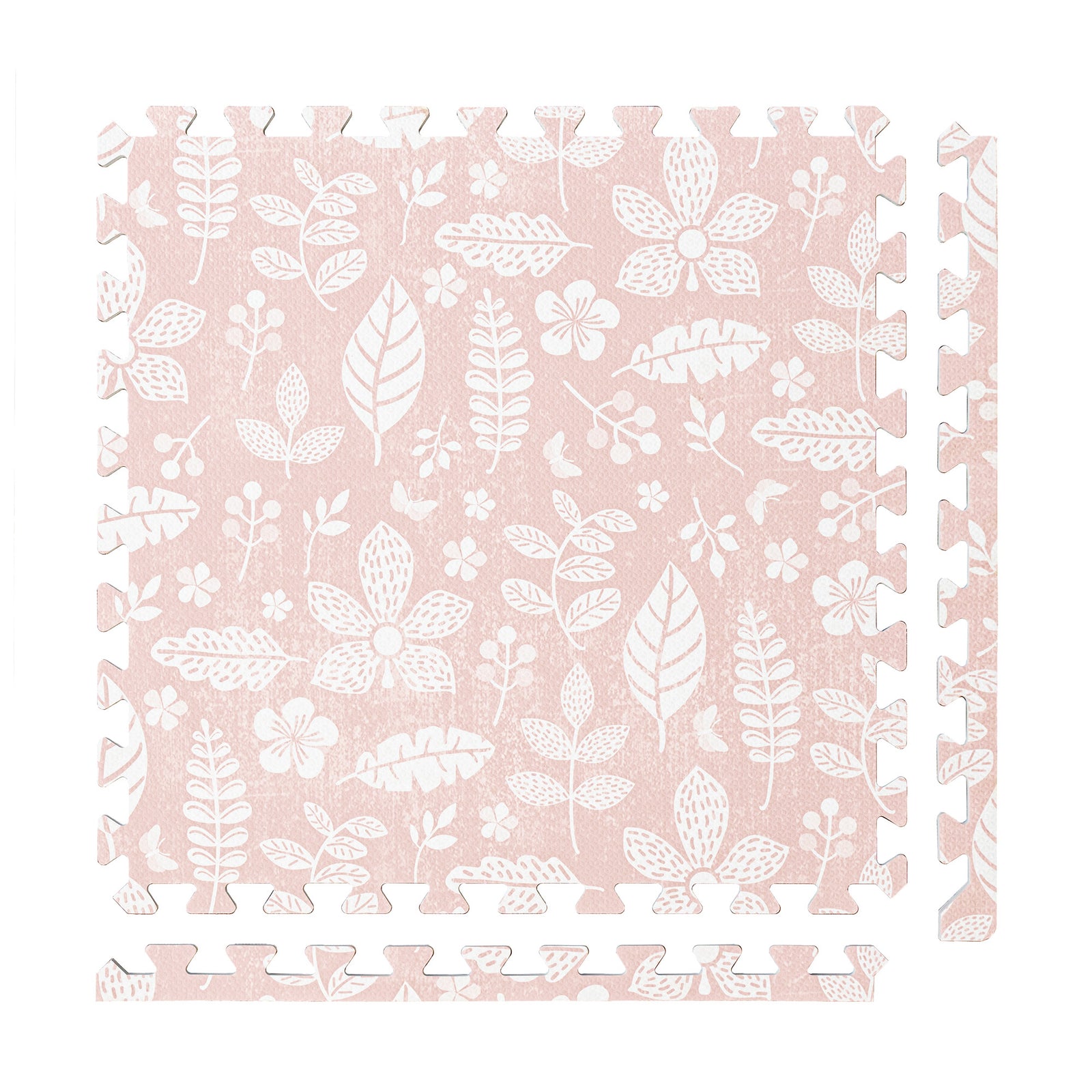 PopsyKosy Tranquil Flower Baby Coral non-toxic EVA play mat - coral pink floral pattern interlocking tiles top view