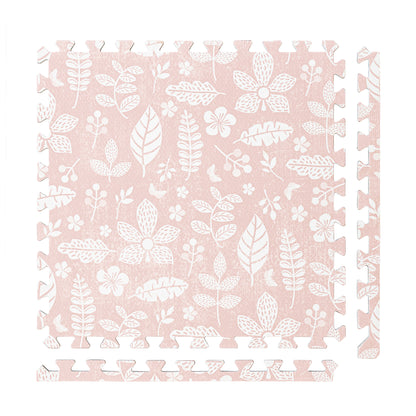 PopsyKosy Tranquil Flower Baby Coral non-toxic EVA play mat - coral pink floral pattern interlocking tiles top view