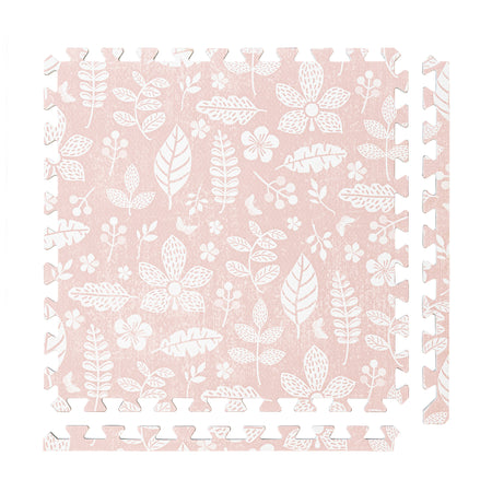 PopsyKosy Tranquil Flower Baby Coral non-toxic EVA play mat - coral pink floral pattern interlocking tiles top view