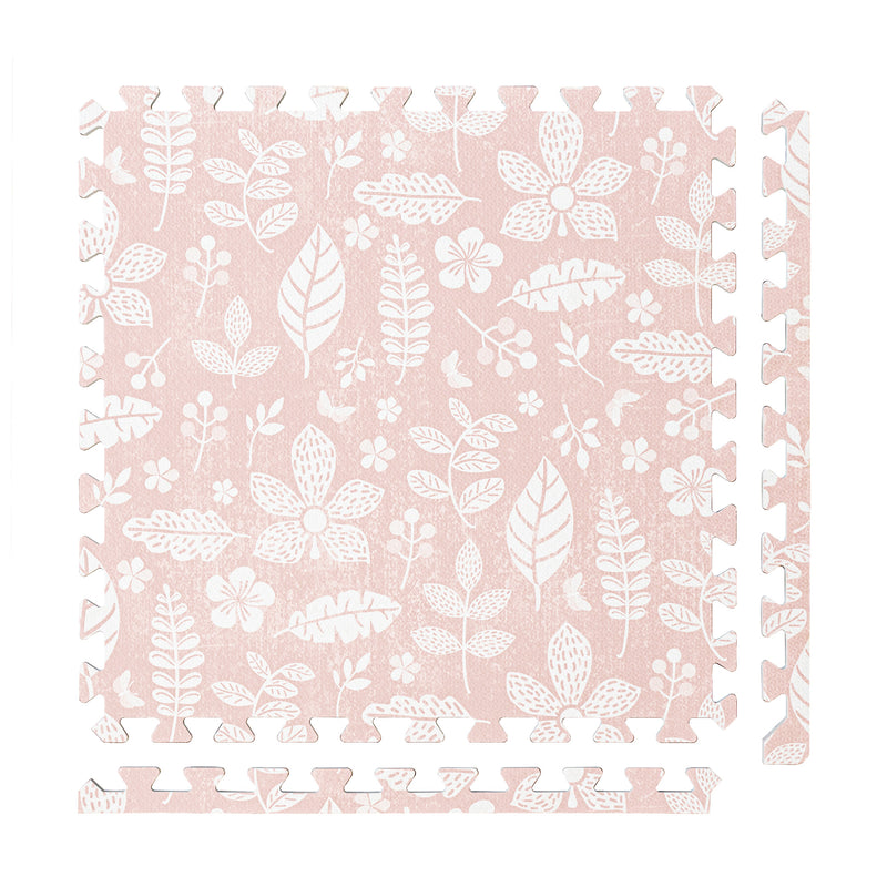 PopsyKosy Tranquil Flower Baby Coral non-toxic EVA play mat - coral pink floral pattern interlocking tiles top view