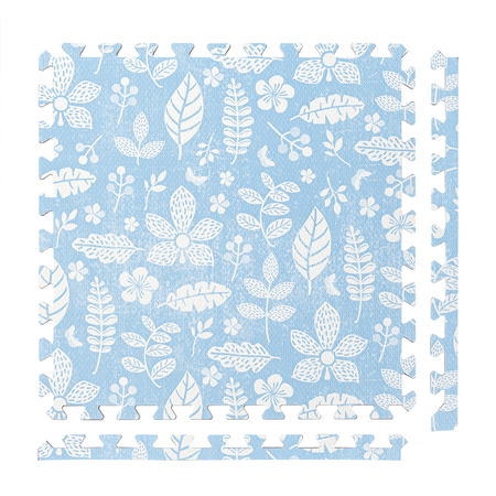 PopsyKosy Tranquil Flower Ocean Blue non-toxic EVA play mat - blue floral pattern interlocking tiles top view