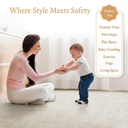 Baby playing on PopsyKosy Persian Garden Pearl Beige EVA foam mat in modern living room