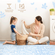 Close-up of floral pattern texture on PopsyKosy Tranquil Flower Ocean Blue anti-slip play mat surface