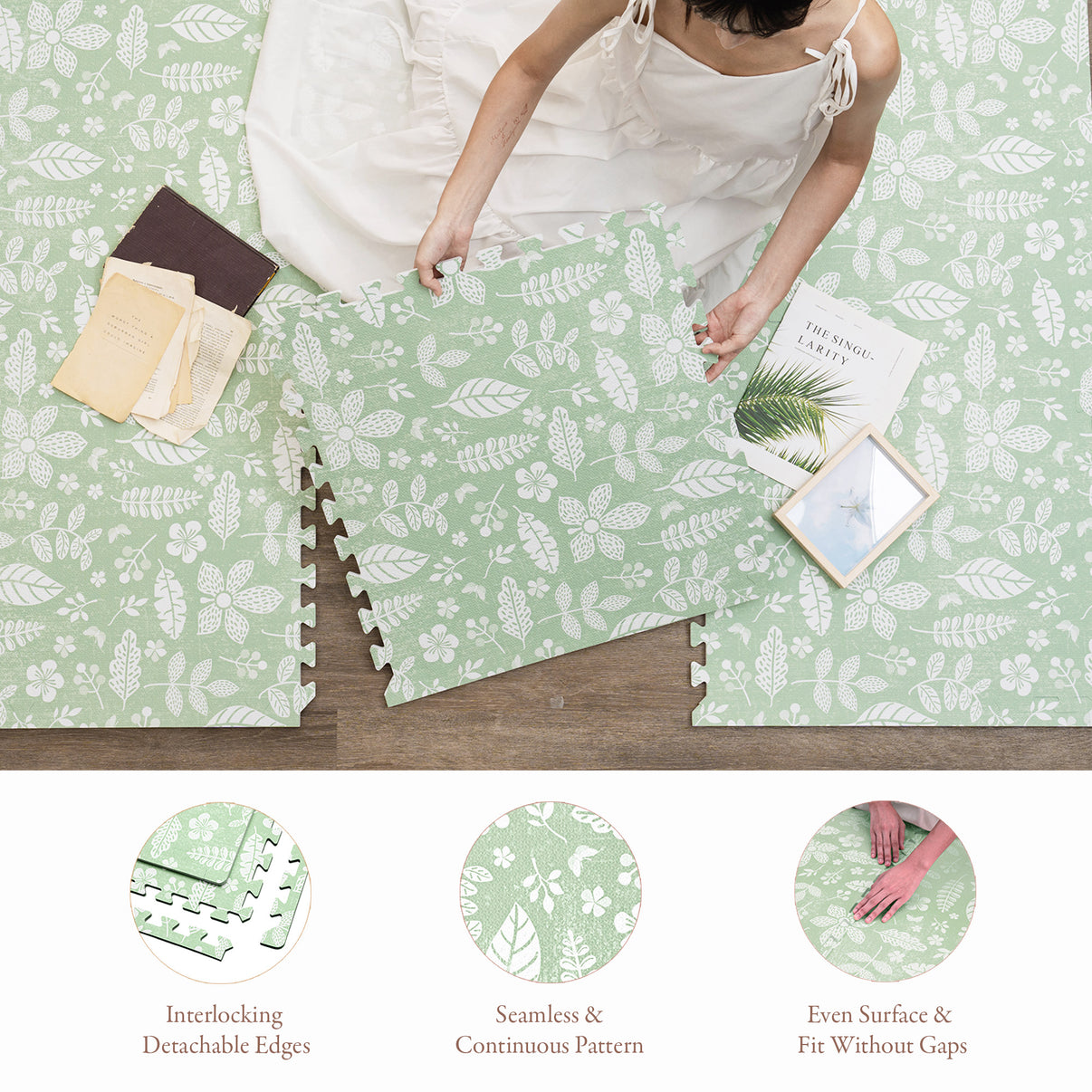 PopsyKosy Tranquil Flower Olive Green complete set with puzzle-tooth edges and storage bag