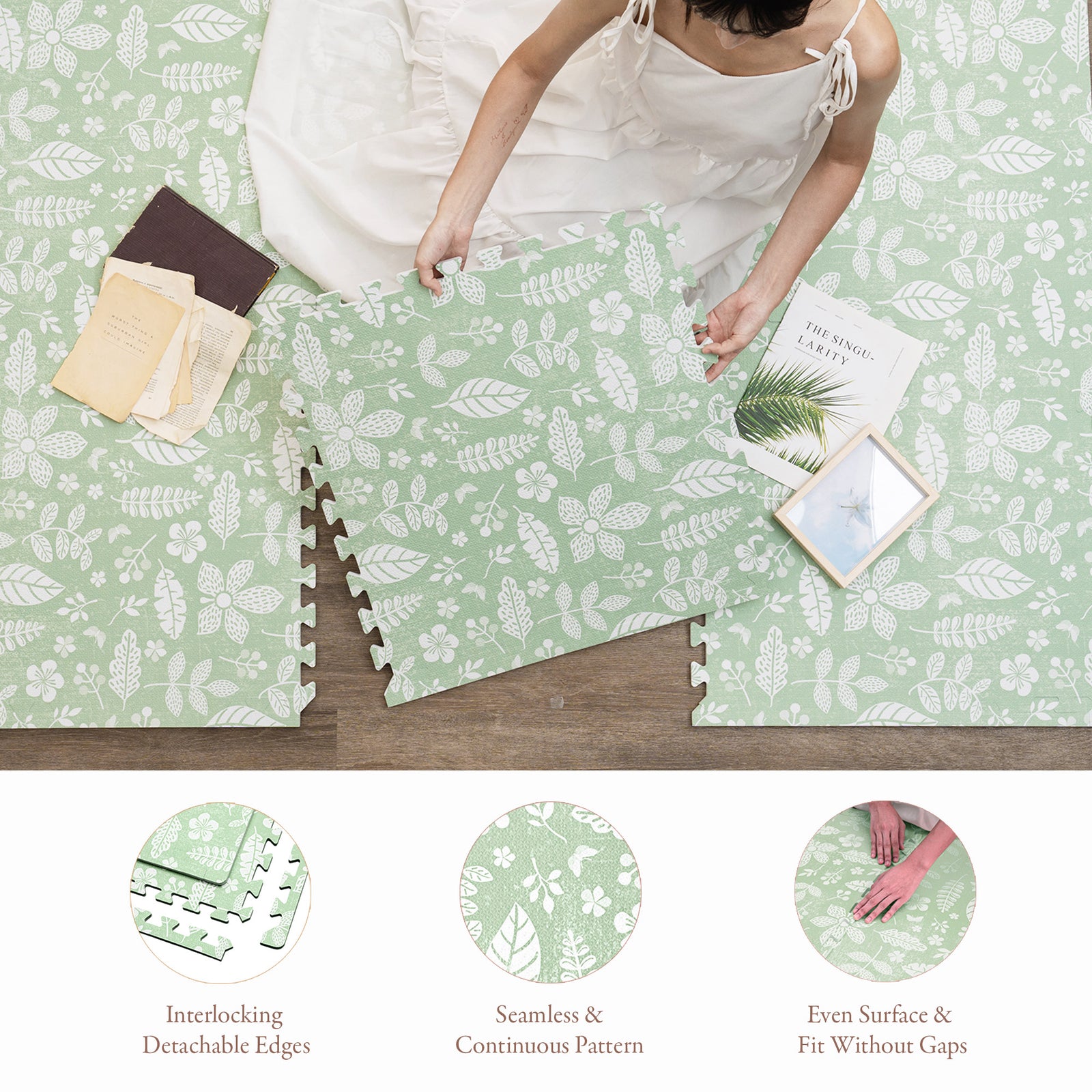 PopsyKosy Tranquil Flower Olive Green complete set with puzzle-tooth edges and storage bag