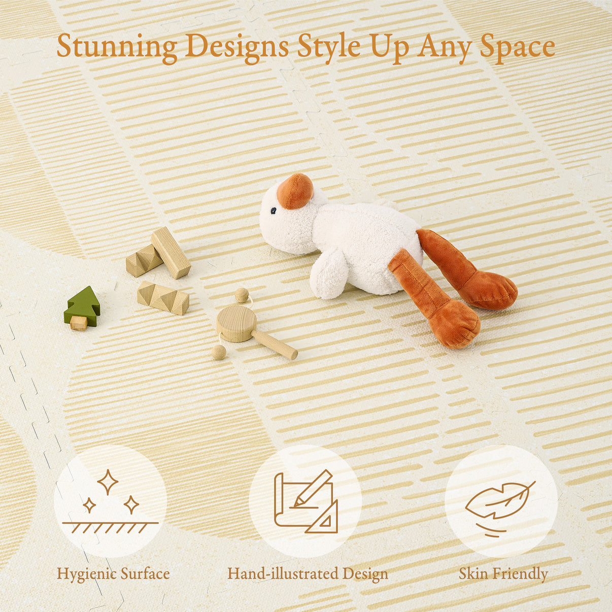Toddler crawling on PopsyKosy Boho Ecru Linen anti-viral anti-slip foam play mat