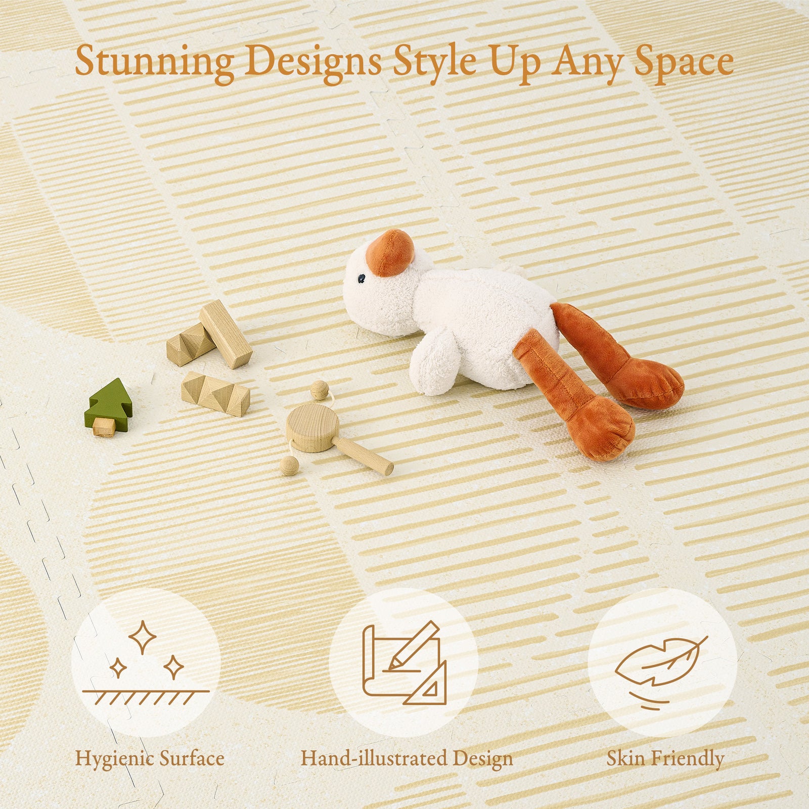 Toddler crawling on PopsyKosy Boho Ecru Linen anti-viral anti-slip foam play mat