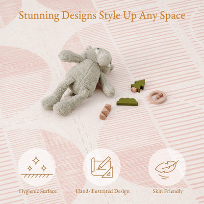 Toddler crawling on PopsyKosy Boho Cream Pink anti-viral anti-slip foam play mat