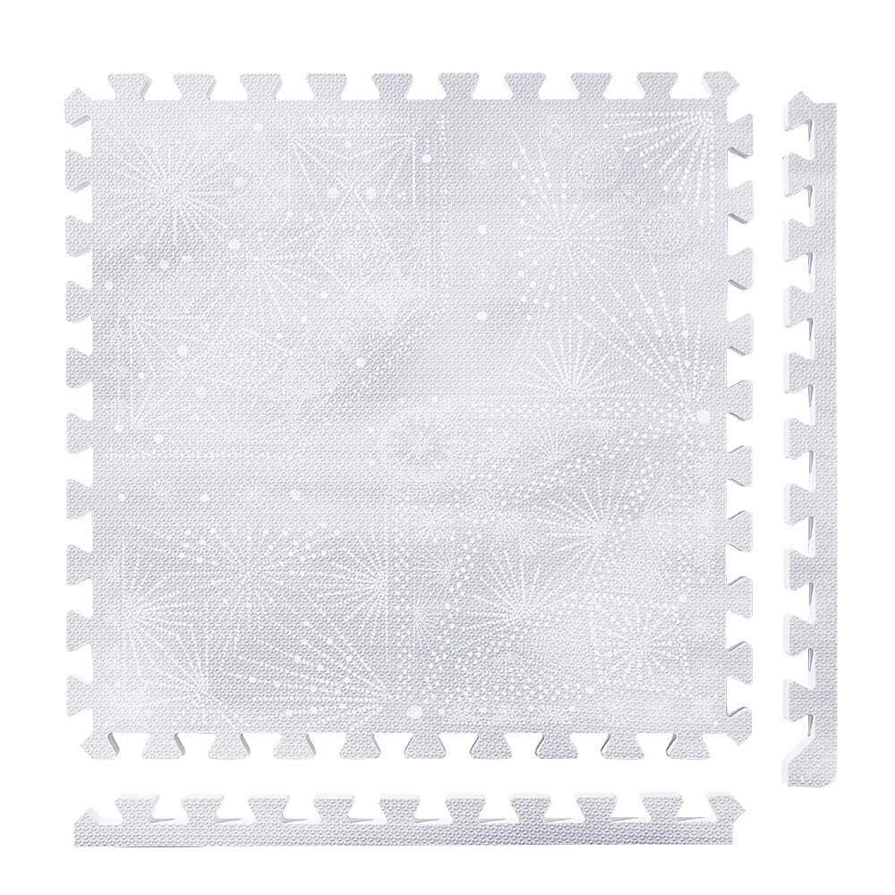 PopsyKosy Firework Lavender Grey non-toxic EVA play mat - lavender grey firework pattern interlocking tiles top view