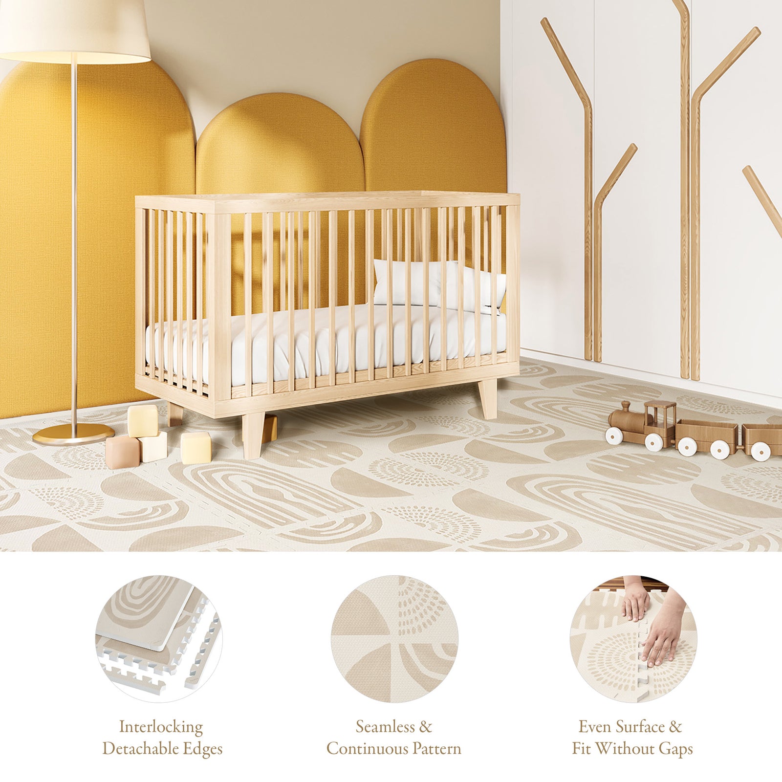 Toddler crawling on PopsyKosy Boulder Desert Sand anti-viral anti-slip foam play mat