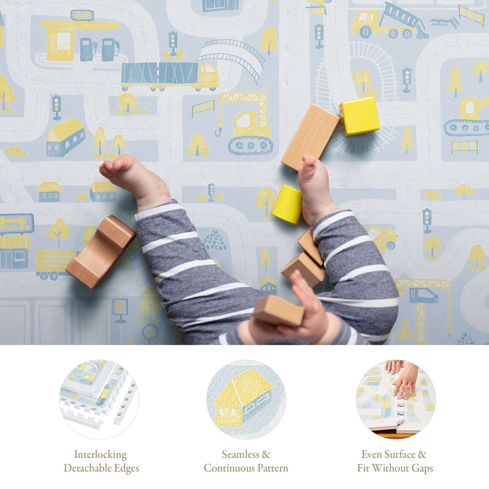 PopsyKosy Little Builders Pastel Blue Gray complete set with storage bag border pieces and interlocking tiles