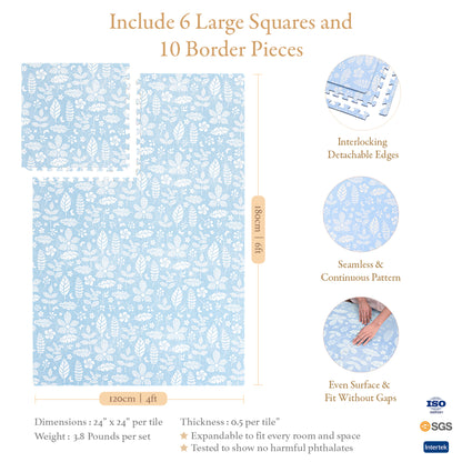 Toddler crawling on PopsyKosy Tranquil Flower Ocean Blue anti-viral anti-slip foam play mat