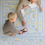 PopsyKosy Little Builders Pastel Blue Gray play mat dual-side reversible pattern display showing both faces